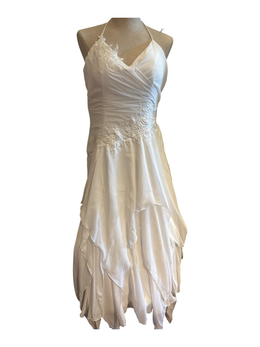 White One-Shoulder Chiffon Evening Dress with Lace Applique